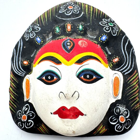 Tibetan Handcrafted Clay Masks Set of 3 Intricate Designs Vibrant Colors - Picture 6 of 9